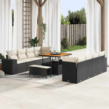 vidaXL Tuinbank Set met kussen met opslag 11 pcs Zwart poly rattan
