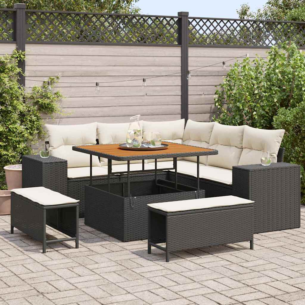 vidaXL Tuinbank Set met kussen met opslag met kussen 8 pcs Zwart