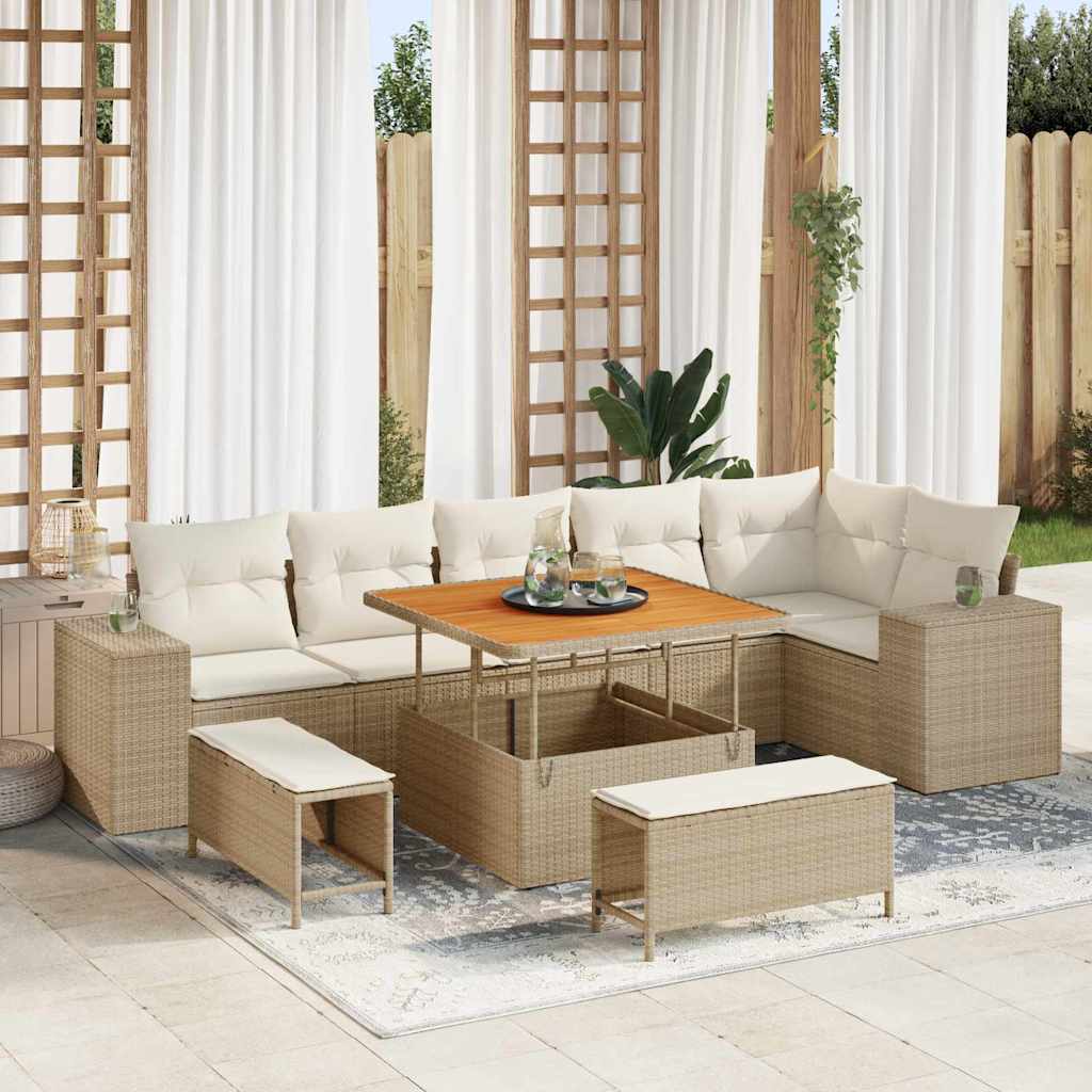 vidaXL Tuinbank Set met kussen 9 pcs Zwart poly rattan