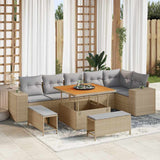 vidaXL Tuinbank Set met kussen 9 pcs Zwart poly rattan