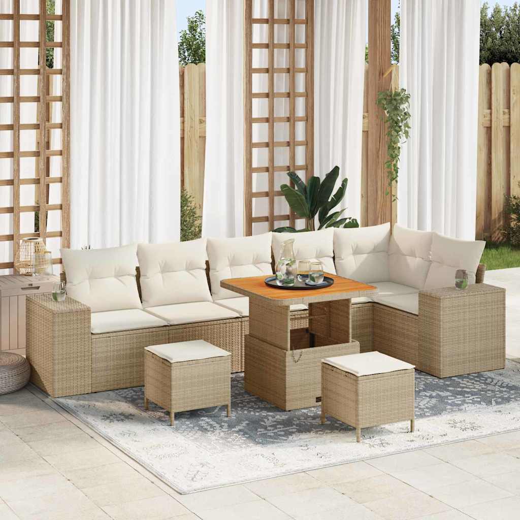 vidaXL Tuinbank Set met kussen 9 pcs Zwart poly rattan