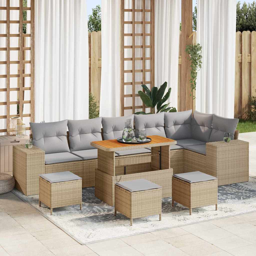 vidaXL Tuinbank Set met kussen 9 pcs Zwart poly rattan