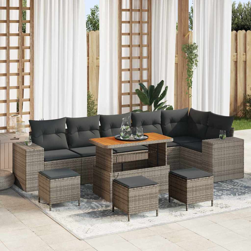 vidaXL Tuinbank Set met kussen 9 pcs Zwart poly rattan