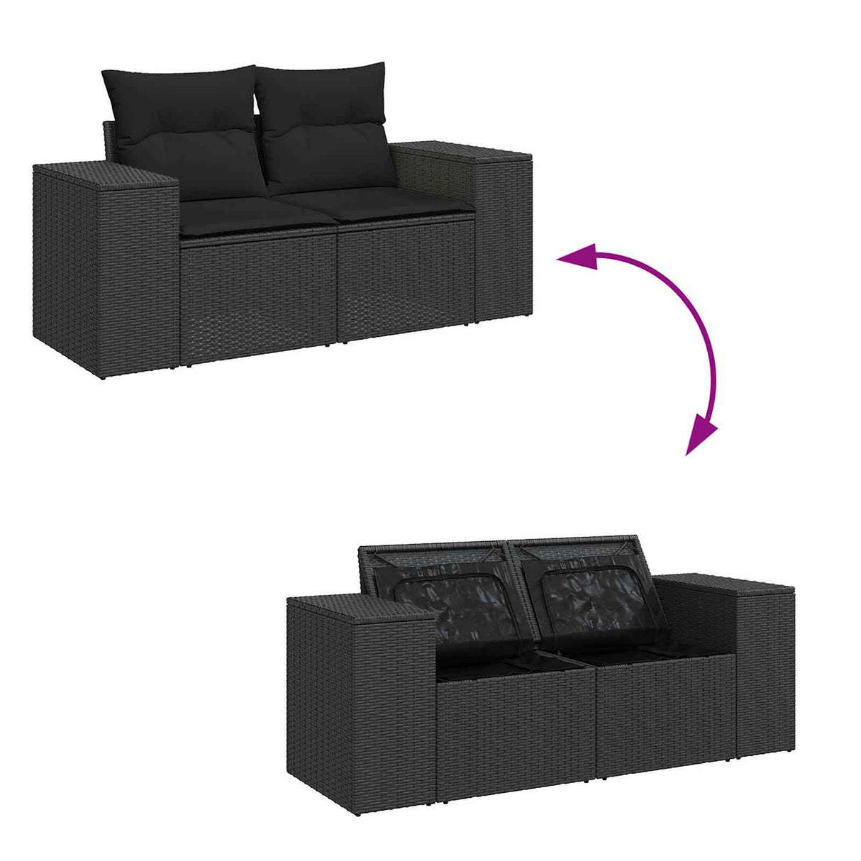 vidaXL Tuinbank Set met kussen met opslag met kussen 12 pcs Zwart