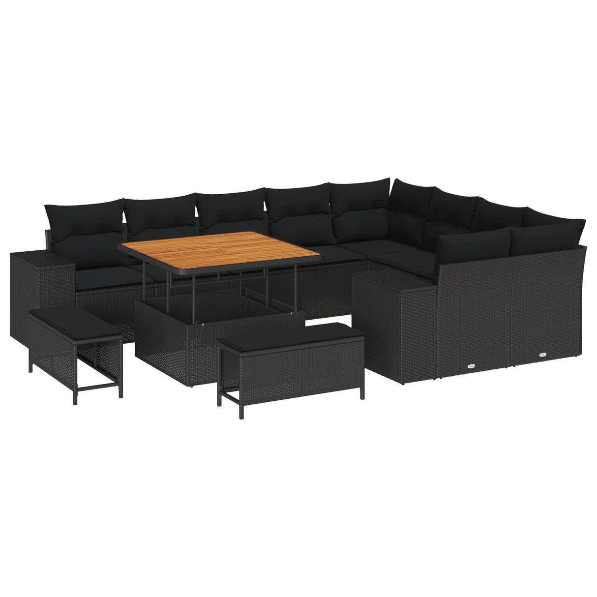 vidaXL Tuinbank Set met kussen met opslag met kussen 12 pcs Zwart