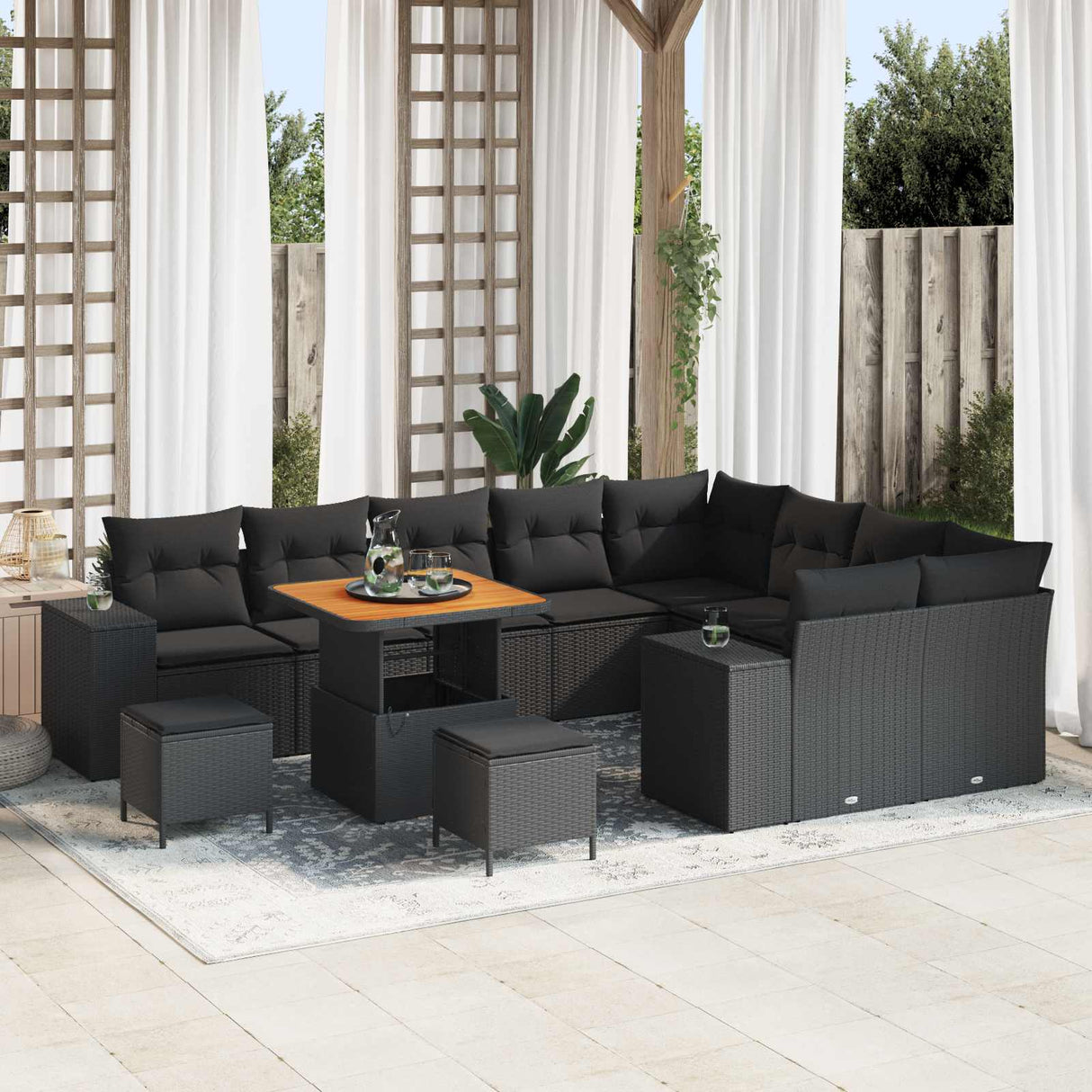 vidaXL Tuinbank Set met kussen met opslag met kussen 12 pcs Zwart