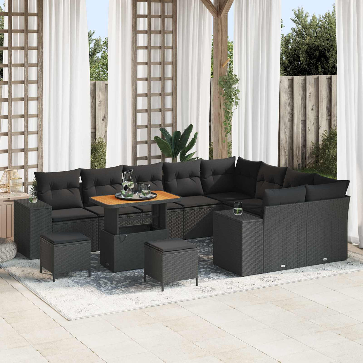 vidaXL Tuinbank Set met kussen met opslag met kussen 12 pcs Zwart