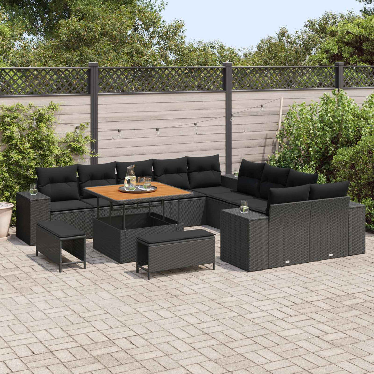 vidaXL Tuinbank Set met kussen 13 pcs Zwart poly rattan