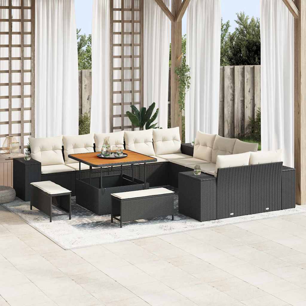 vidaXL Tuinbank Set met kussen 13 pcs Zwart poly rattan
