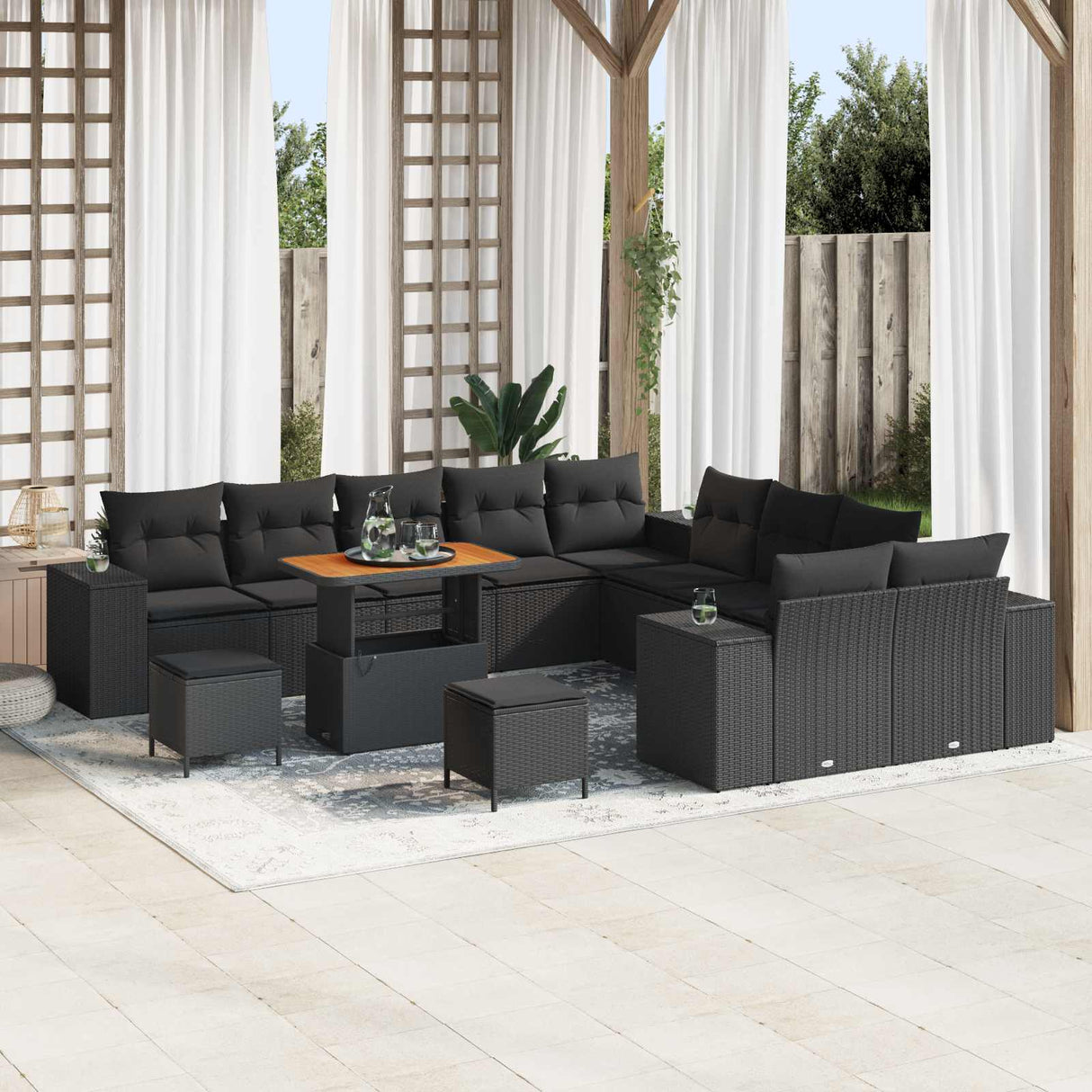 vidaXL Tuinbank Set met kussen 13 pcs Zwart poly rattan