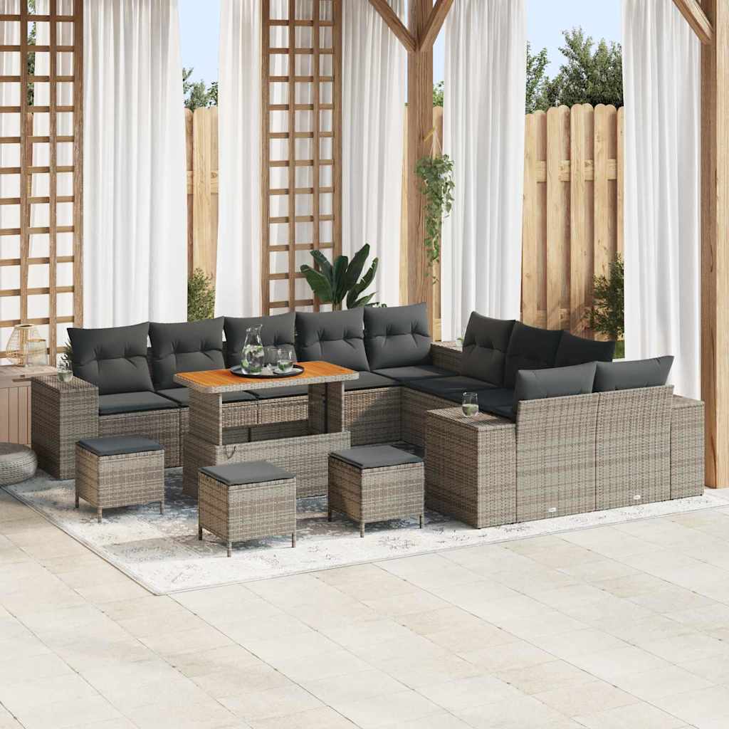 vidaXL Tuinbank Set met kussen 13 pcs Zwart poly rattan