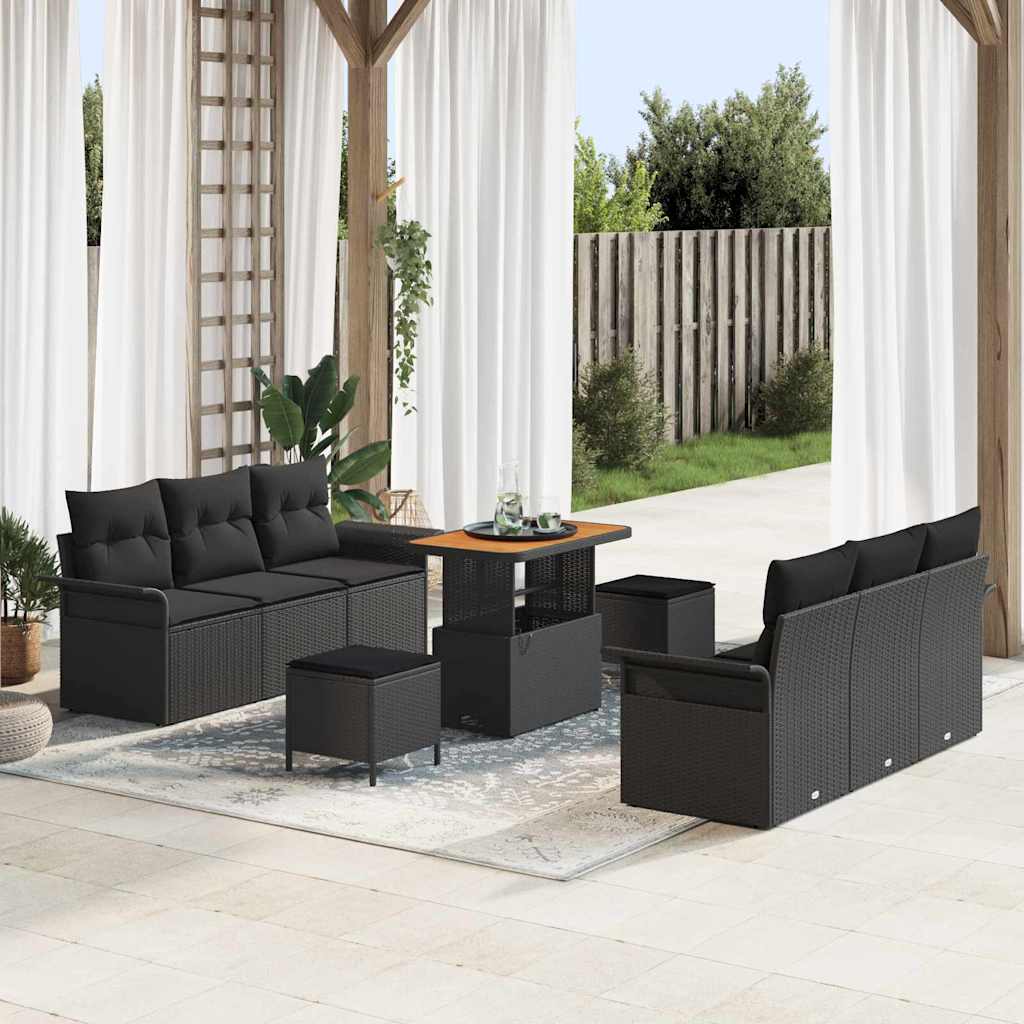 vidaXL Tuinbank Set met kussen met opslag met kussen 9 pcs Zwart