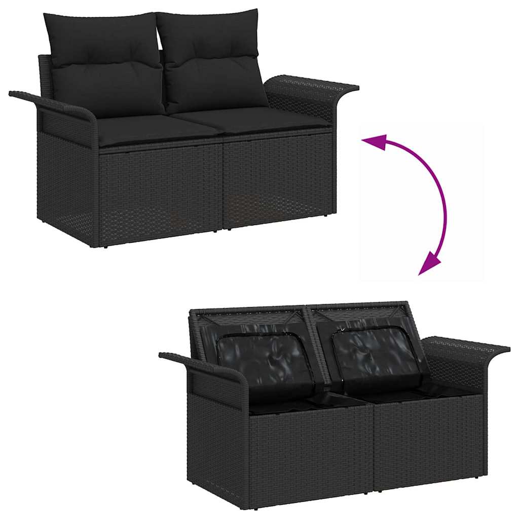 vidaXL Tuinbank Set met kussen met opslag met kussen 10 pcs Zwart
