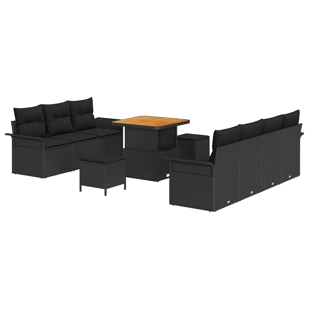 vidaXL Tuinbank Set met kussen met opslag met kussen 10 pcs Zwart