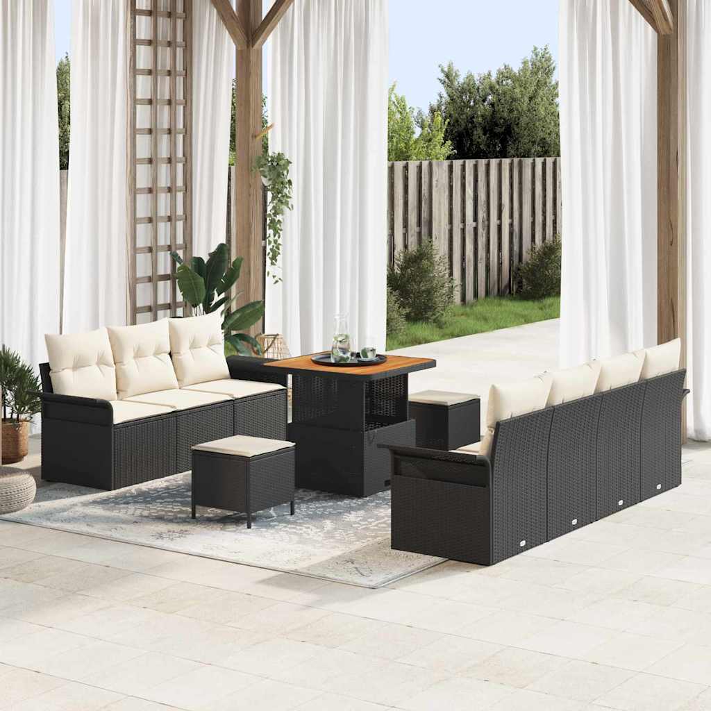 vidaXL Tuinbank Set met kussen met opslag met kussen 10 pcs Zwart