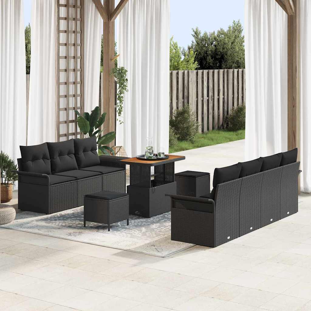 vidaXL Tuinbank Set met kussen met opslag met kussen 10 pcs Zwart