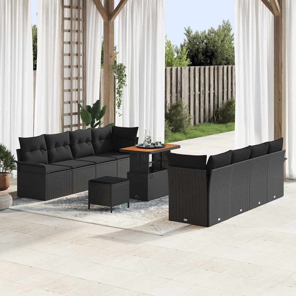 vidaXL Tuinbank Set met kussen met opslag met kussen 11 pcs Zwart