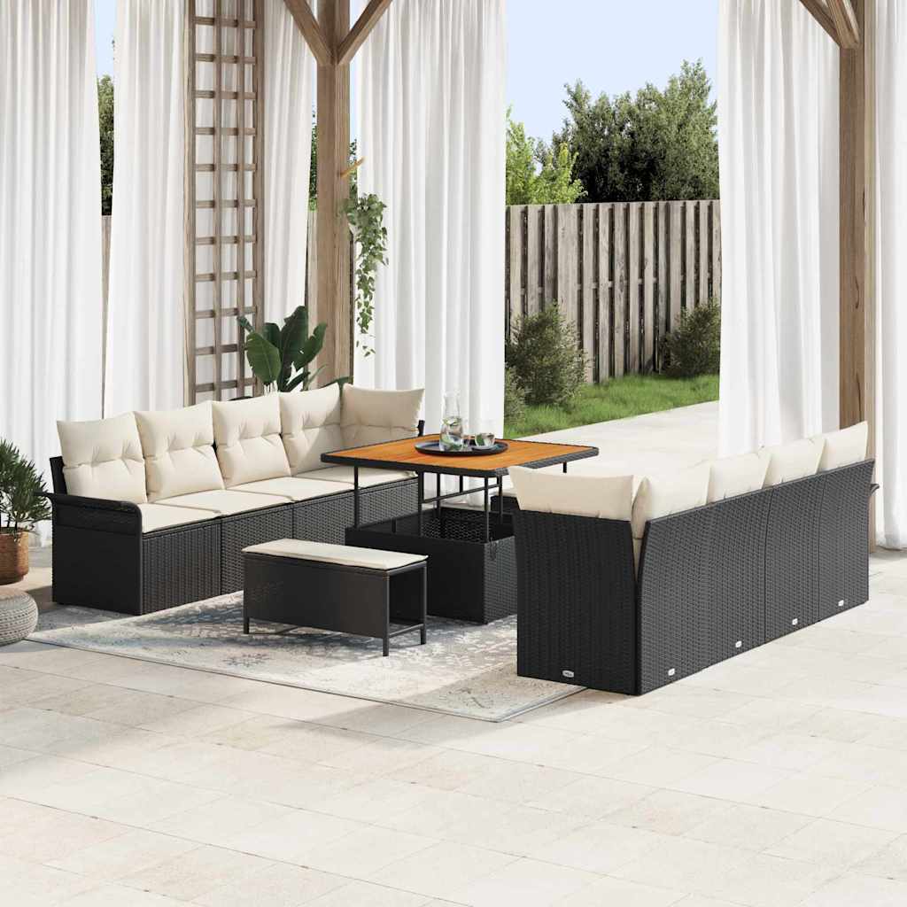 vidaXL Tuinbank Set met kussen met opslag met kussen 11 pcs Zwart