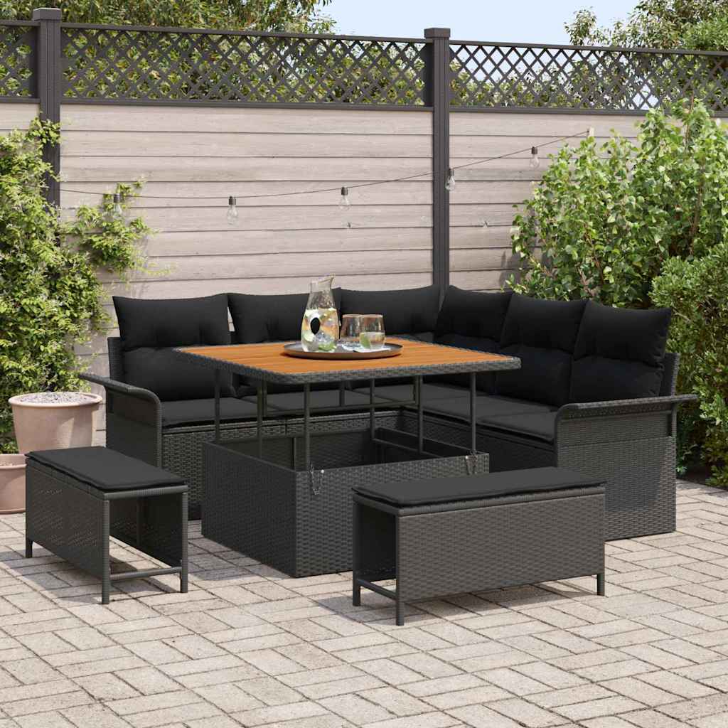 vidaXL Tuinbank Set met kussen met opslag met kussen 8 pcs Zwart