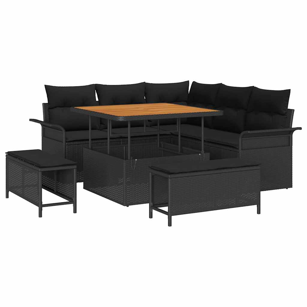 vidaXL Tuinbank Set met kussen met opslag met kussen 8 pcs Zwart