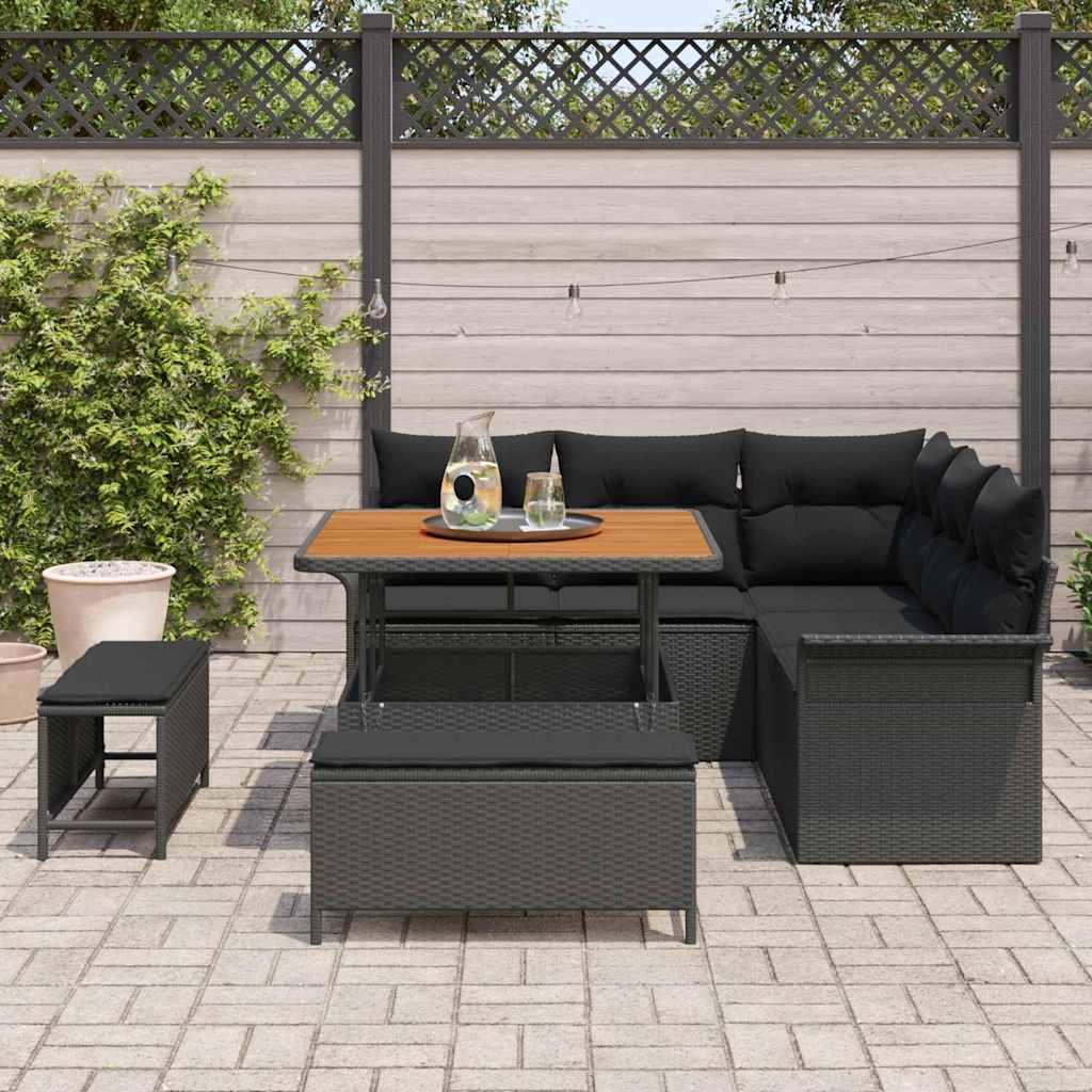 vidaXL Tuinbank Set met kussen met opslag met kussen 8 pcs Zwart