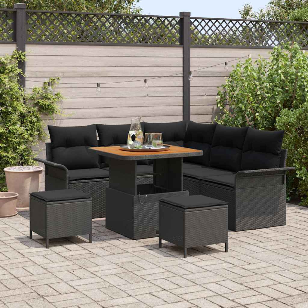 vidaXL Tuinbank Set met kussen met opslag met kussen 8 pcs Zwart