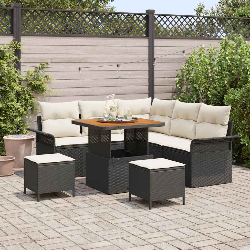 vidaXL Tuinbank Set met kussen met opslag met kussen 8 pcs Zwart