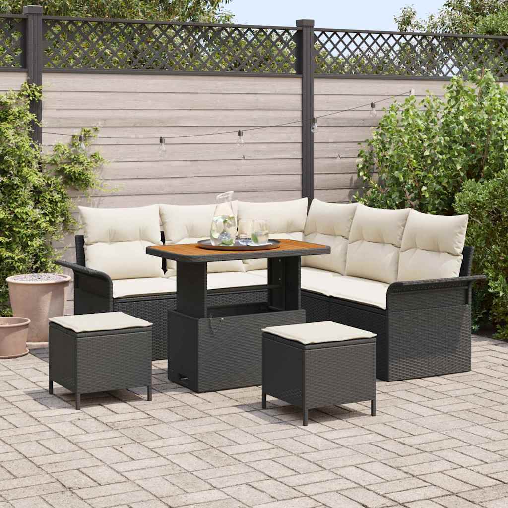 vidaXL Tuinbank Set met kussen met opslag met kussen 8 pcs Zwart