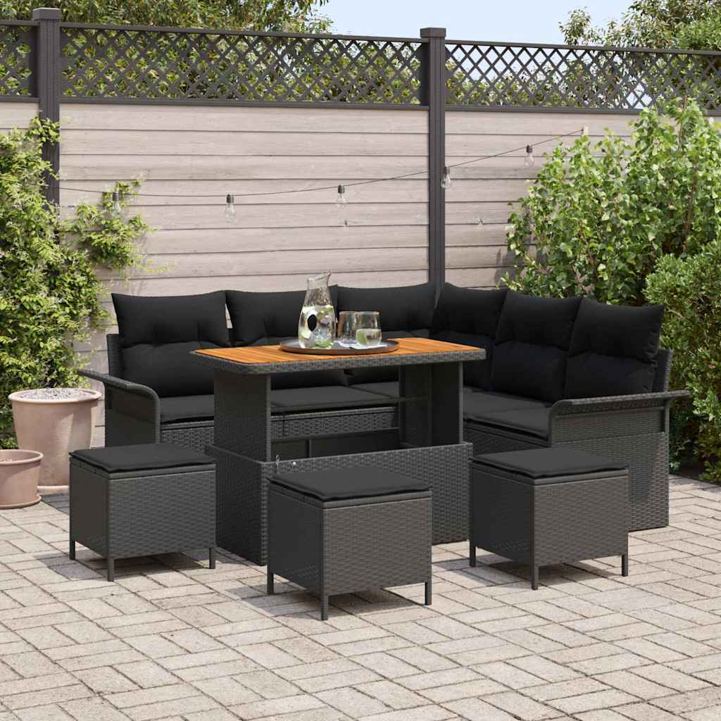 vidaXL Tuinbank Set met kussen met opslag met kussen 8 pcs Zwart