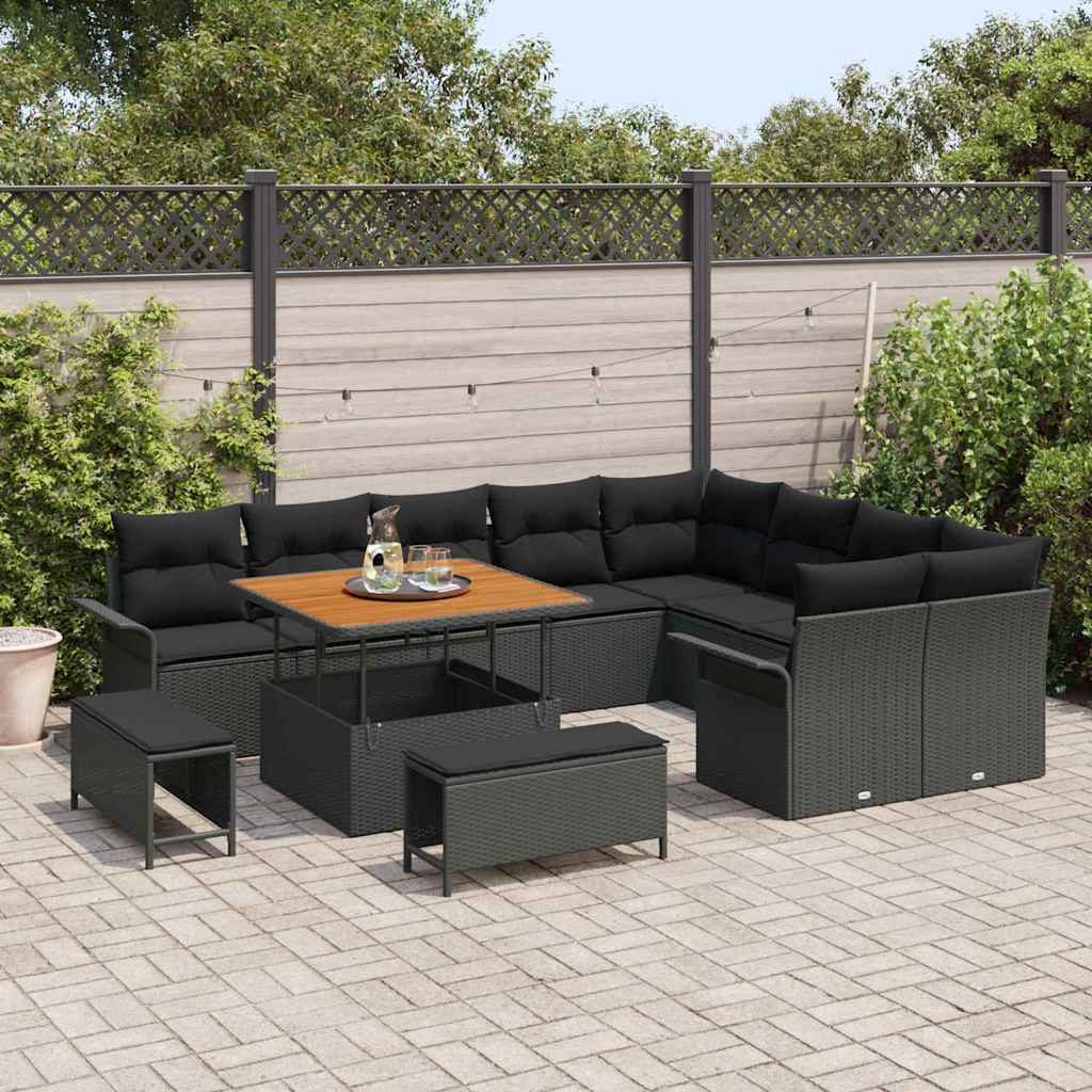 vidaXL Garden Bench Set with Cushion with Storage with Cushion 12 pcs Black