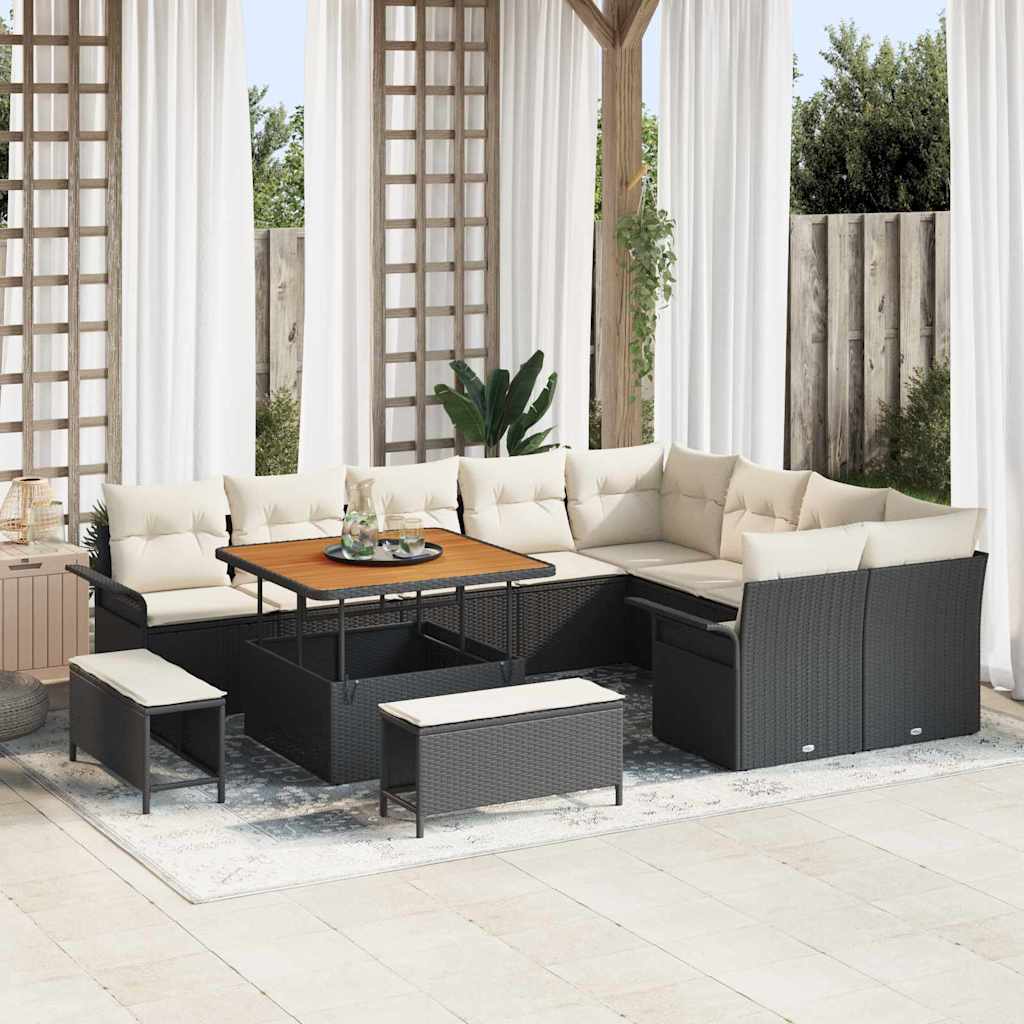 vidaXL Garden Bench Set with Cushion with Storage with Cushion 12 pcs Black