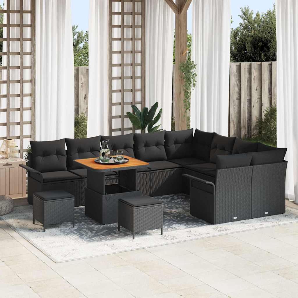 vidaXL Garden Bench Set with Cushion with Storage with Cushion 12 pcs Black