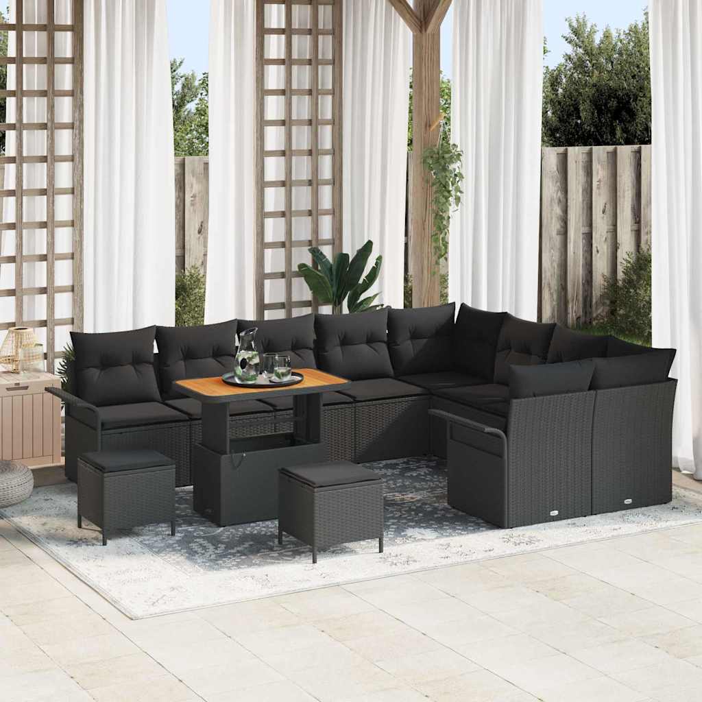 vidaXL Garden Bench Set with Cushion with Storage with Cushion 12 pcs Black
