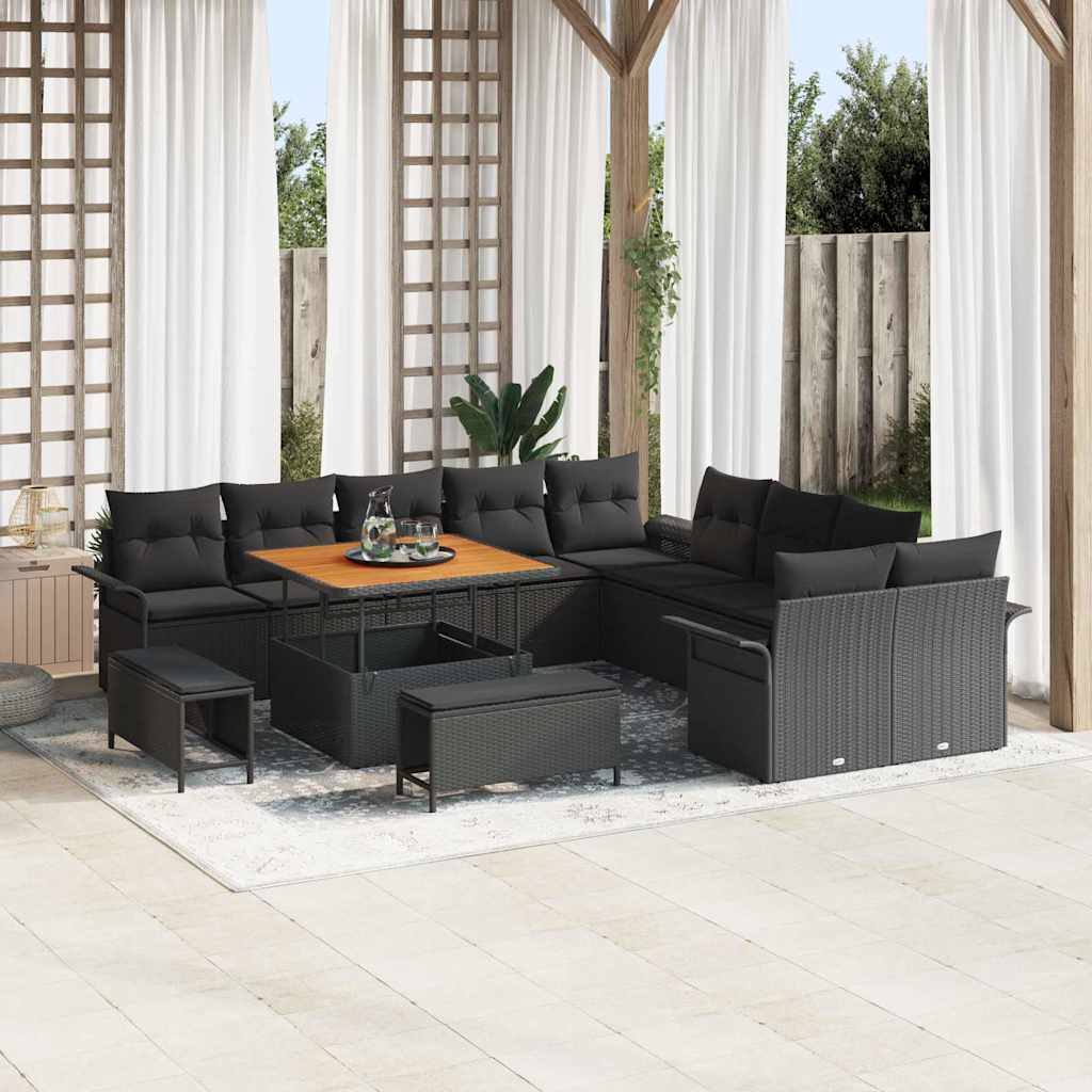 vidaXL Tuinbank Set met kussen met opslag met kussen 13 pcs Zwart