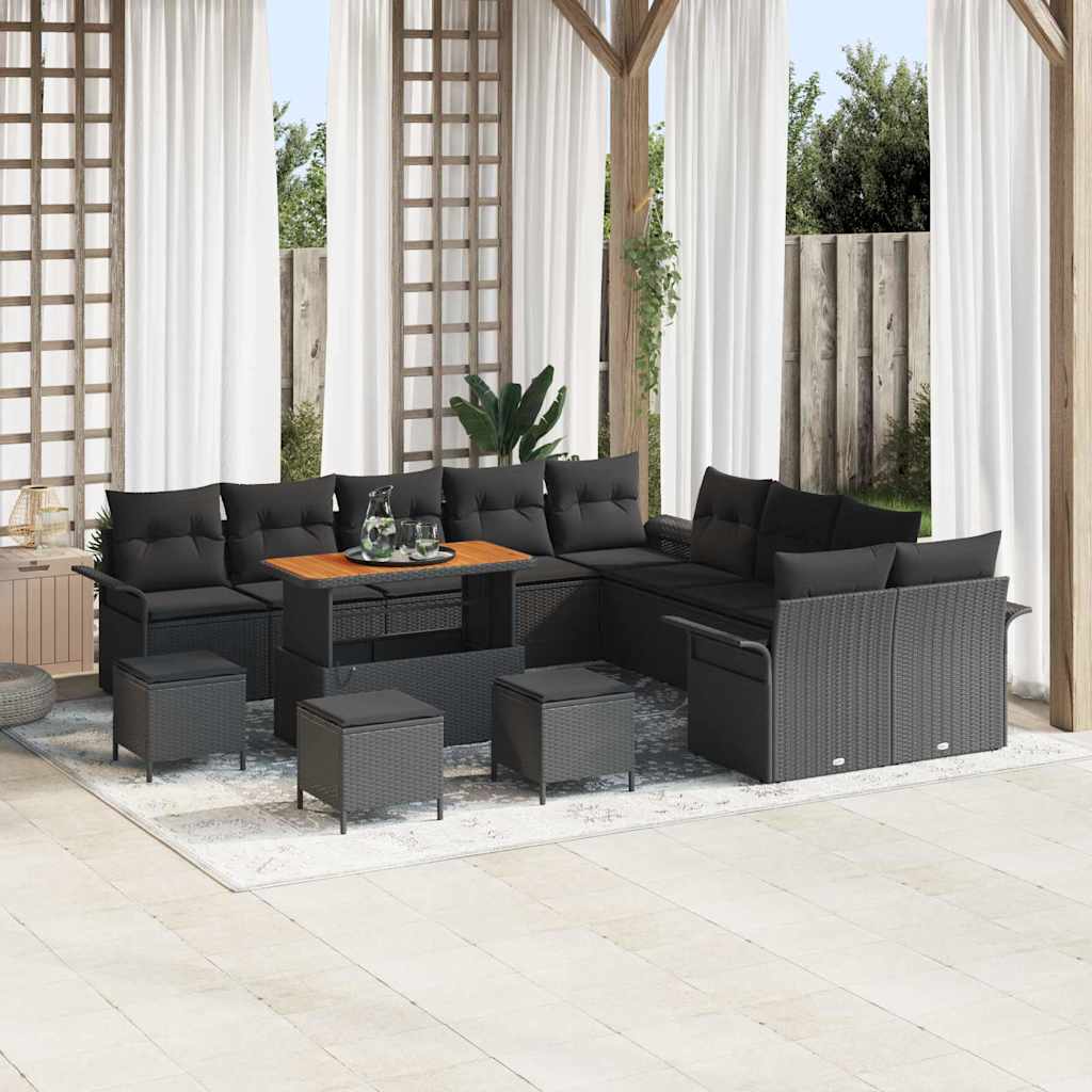 vidaXL Tuinbank Set met kussen met opslag met kussen 13 pcs Zwart