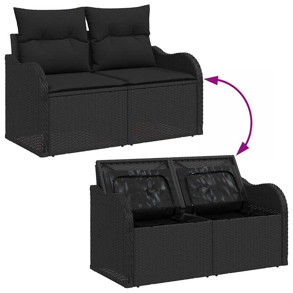 vidaXL Tuinbank Set met kussen met opslag met kussen 8 pcs Zwart
