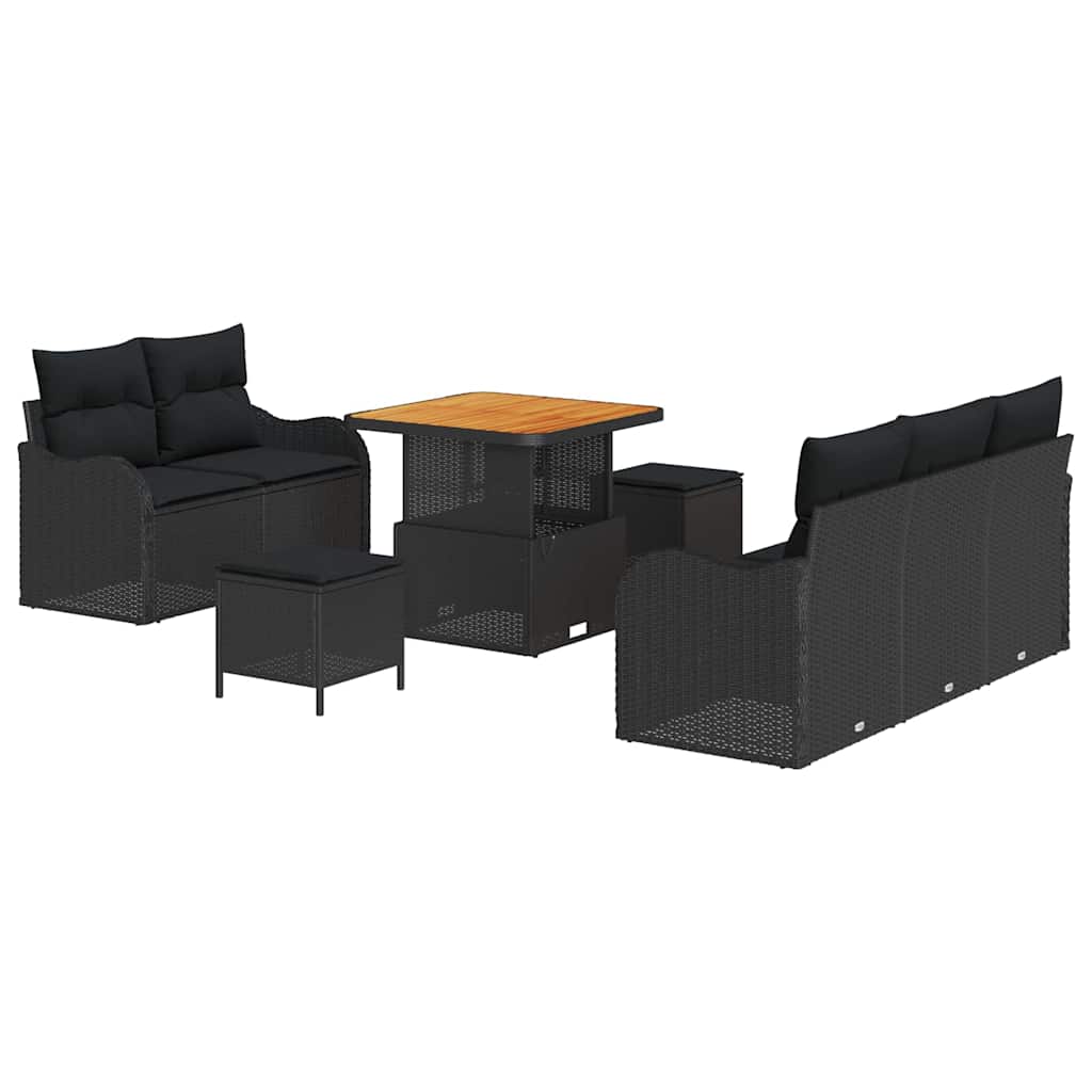 vidaXL Tuinbank Set met kussen met opslag met kussen 8 pcs Zwart