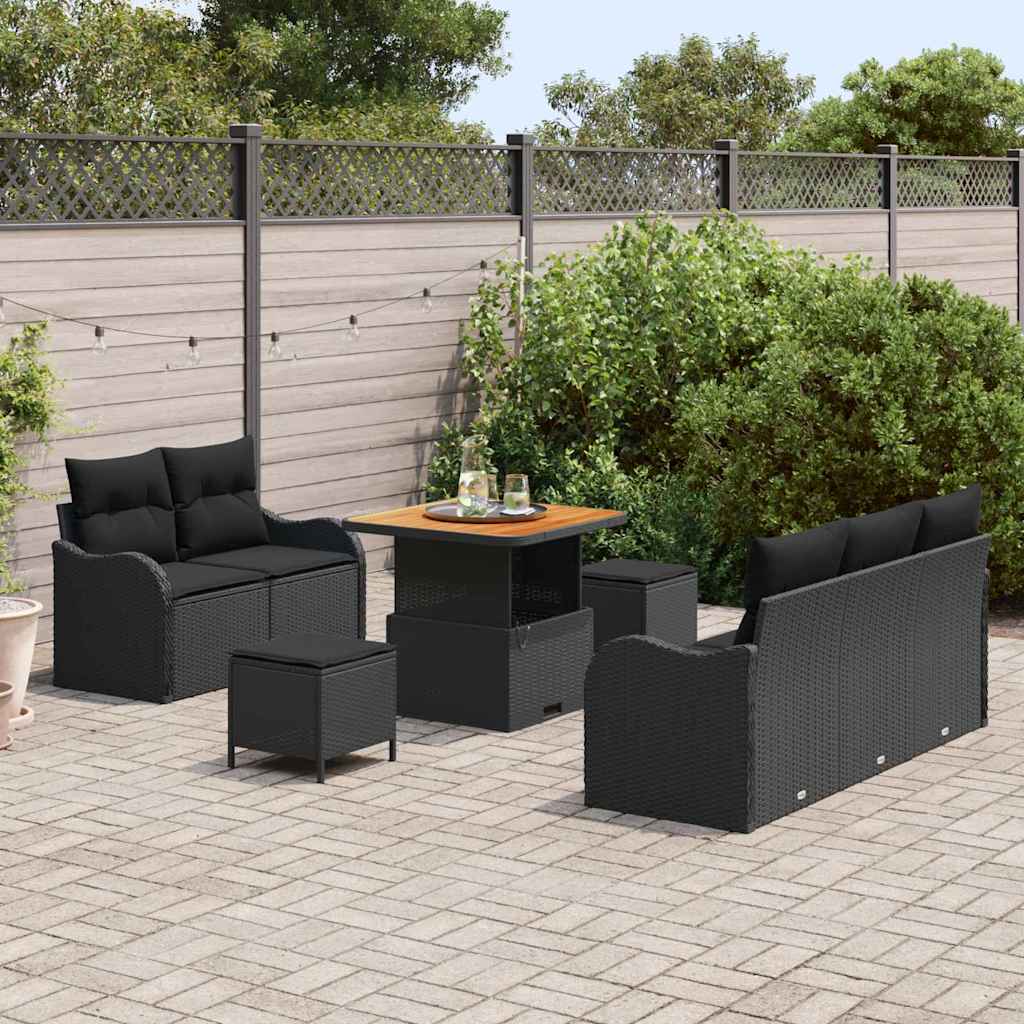 vidaXL Tuinbank Set met kussen met opslag met kussen 8 pcs Zwart