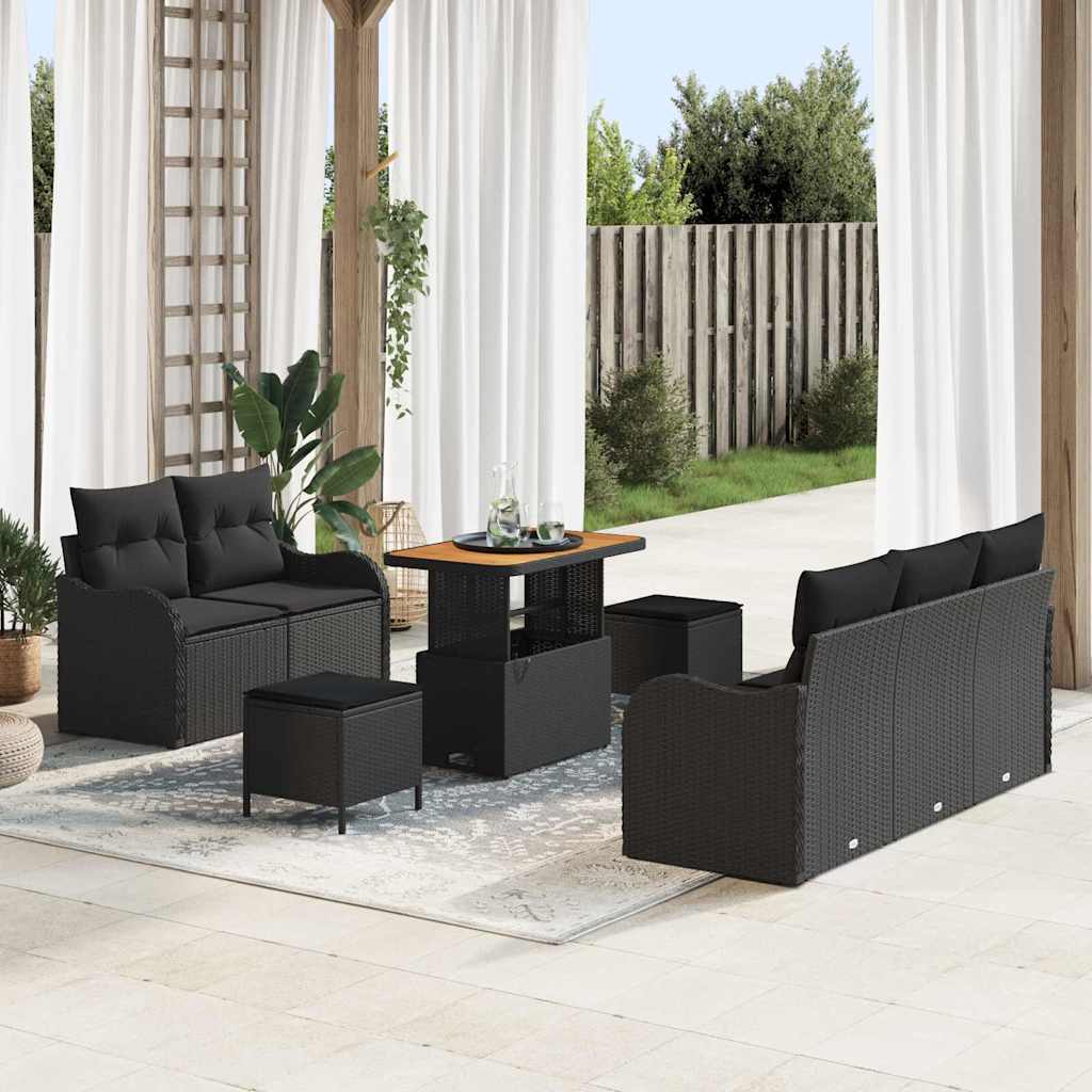 vidaXL Tuinbank Set met kussen met opslag met kussen 8 pcs Zwart
