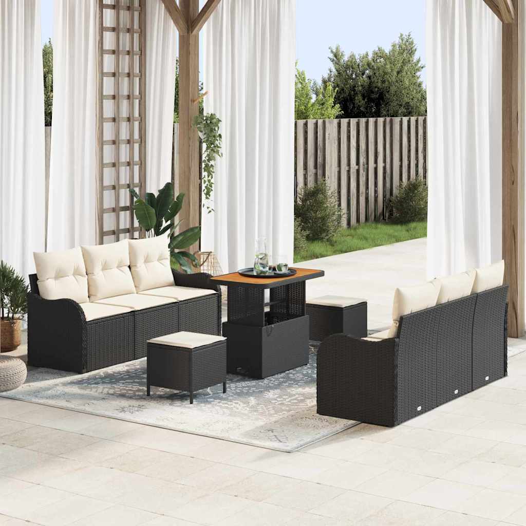 vidaXL Tuinbank Set met kussen met opslag met kussen 9 pcs Zwart