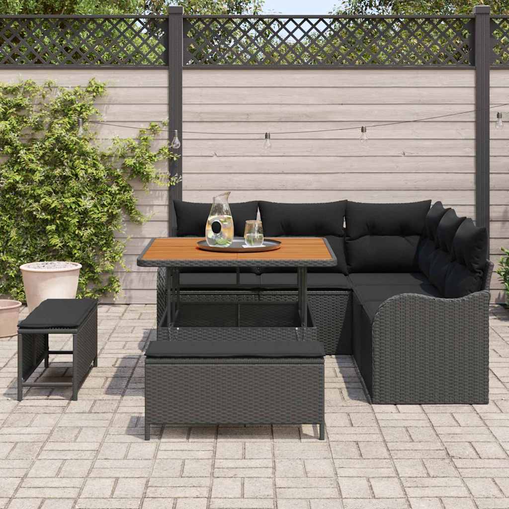 vidaXL Tuinbank Set met kussen met opslag met kussen 8 pcs Zwart
