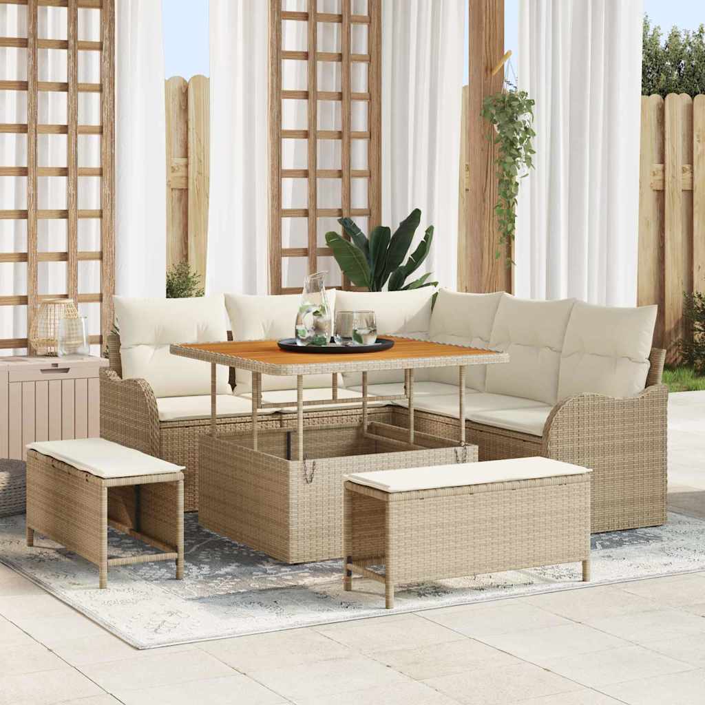 vidaXL Tuinbank Set met kussen met opslag met kussen 8 pcs Zwart