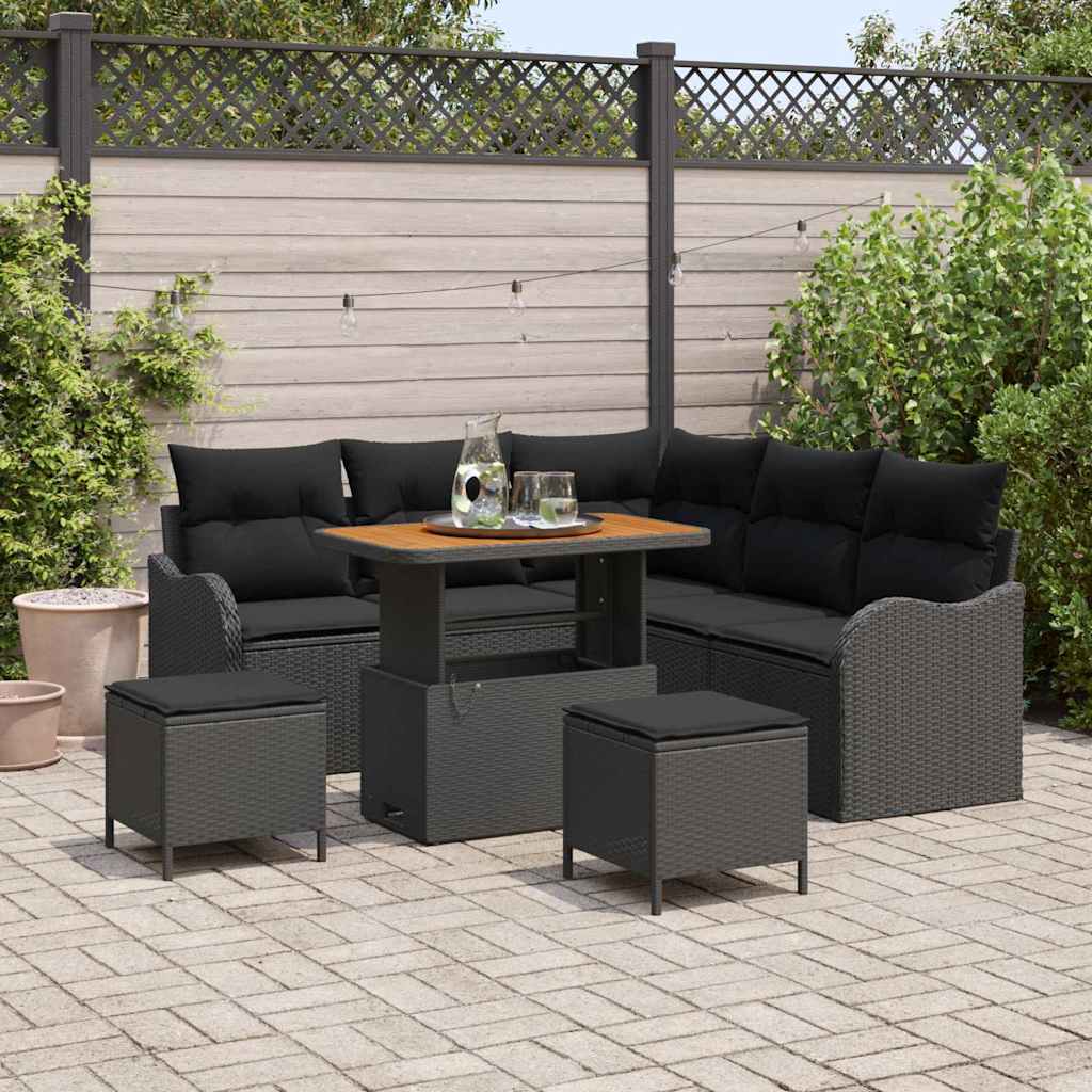 vidaXL Tuinbank Set met kussen met opslag met kussen 8 pcs Zwart