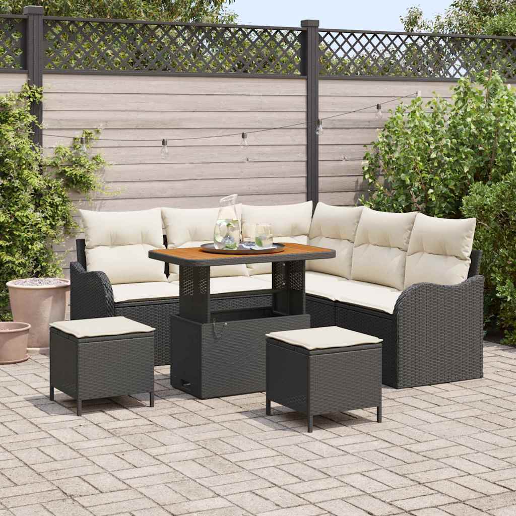 vidaXL Tuinbank Set met kussen met opslag met kussen 8 pcs Zwart
