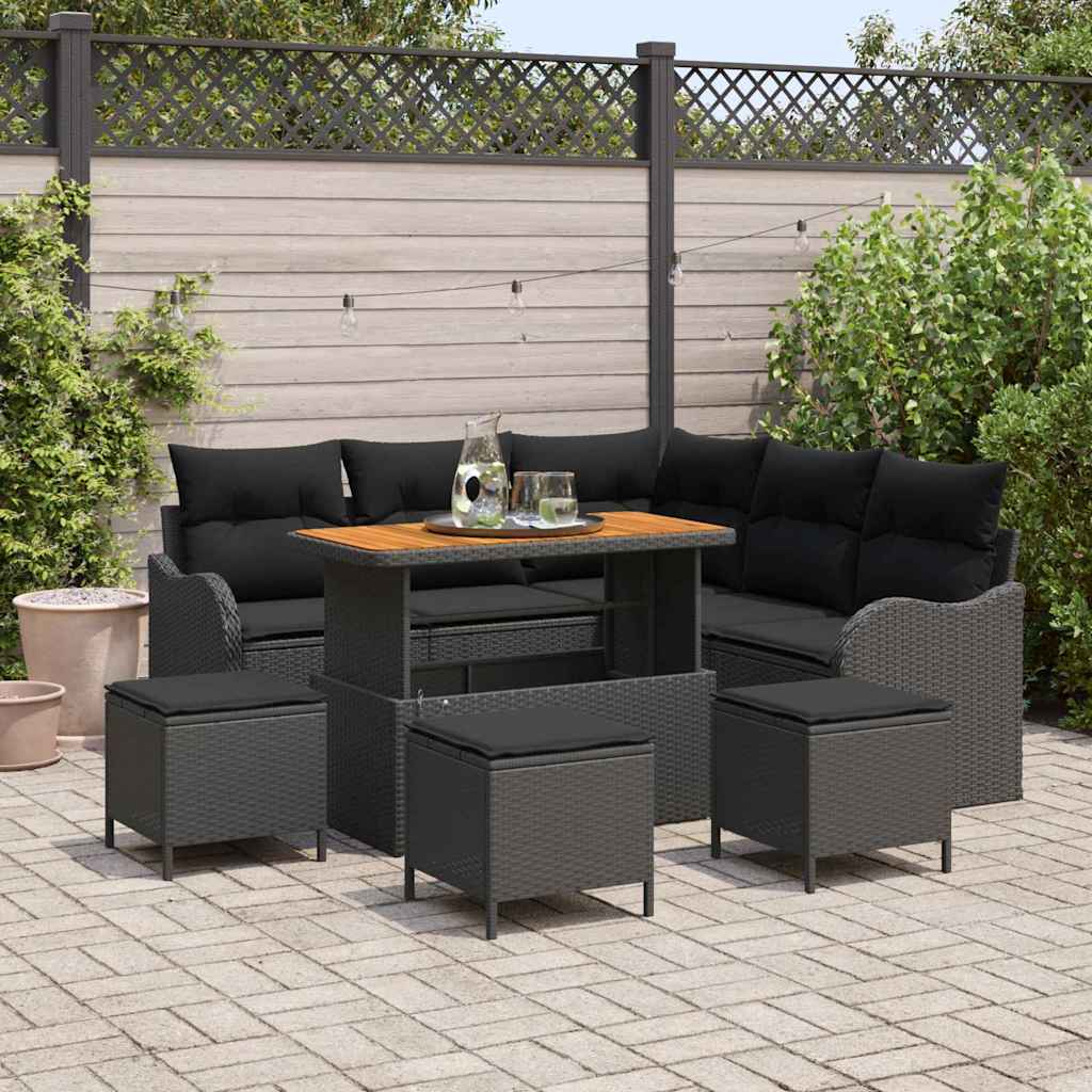 vidaXL Tuinbank Set met kussen met opslag met kussen 8 pcs Zwart