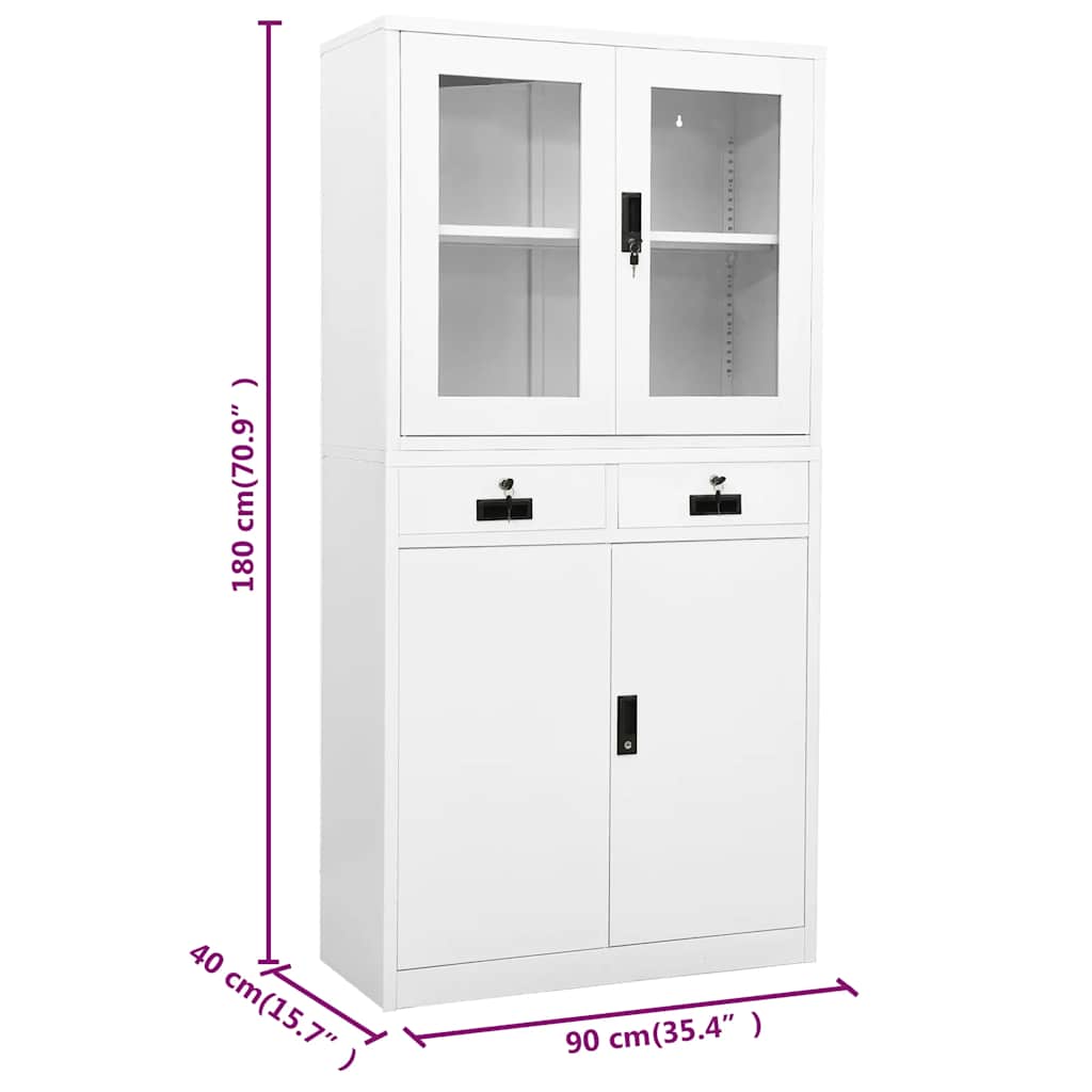 vidaXL Kantoorkast 90x40x180 cm staal en gehard glas wit