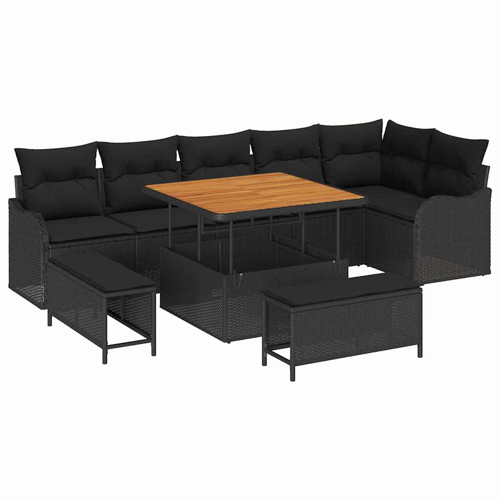 vidaXL Tuinbank Set met kussen met opslag met kussen 9 pcs Zwart