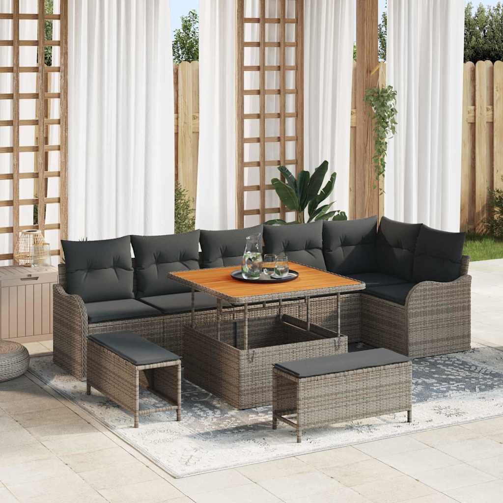 vidaXL Tuinbank Set met kussen met opslag met kussen 9 pcs Zwart