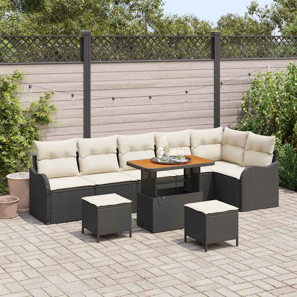 vidaXL Tuinbank Set met kussen met opslag met kussen 9 pcs Zwart