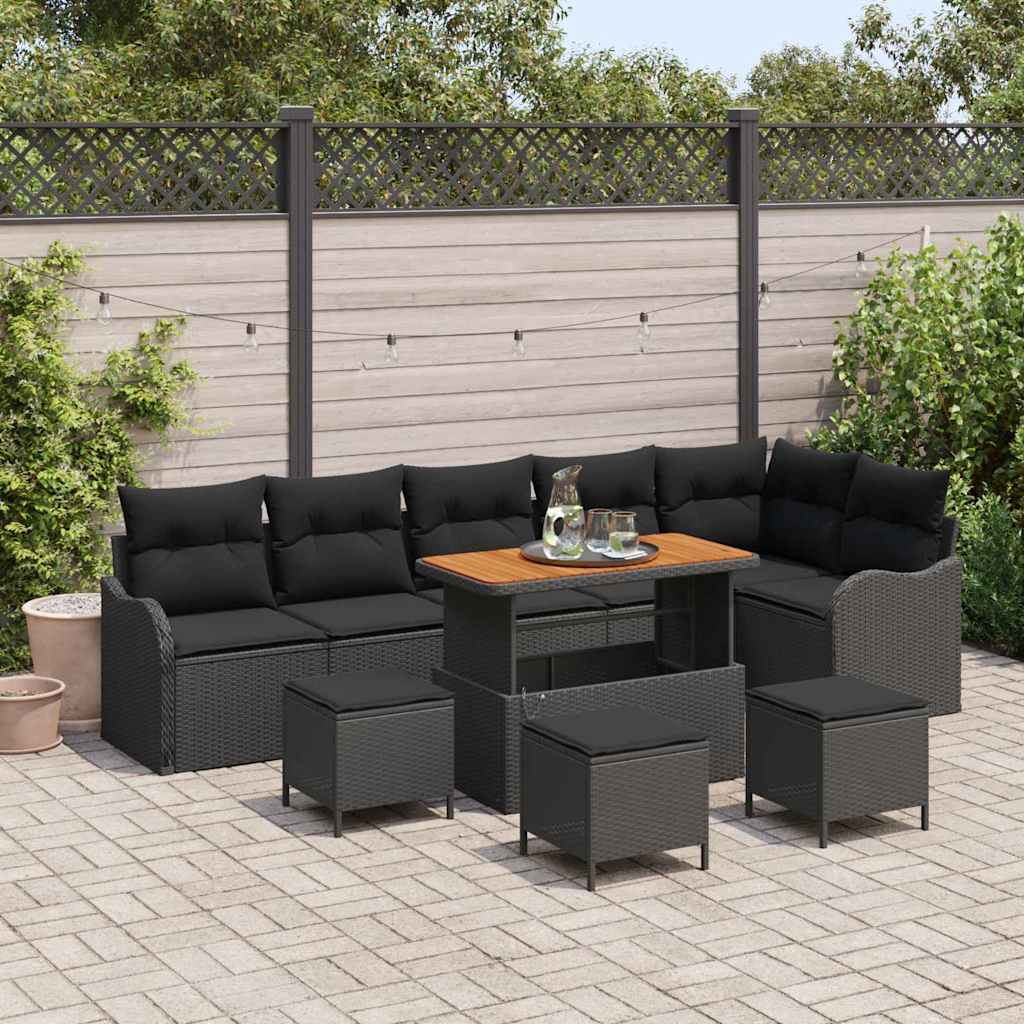 vidaXL Tuinbank Set met kussen met opslag met kussen 9 pcs Zwart